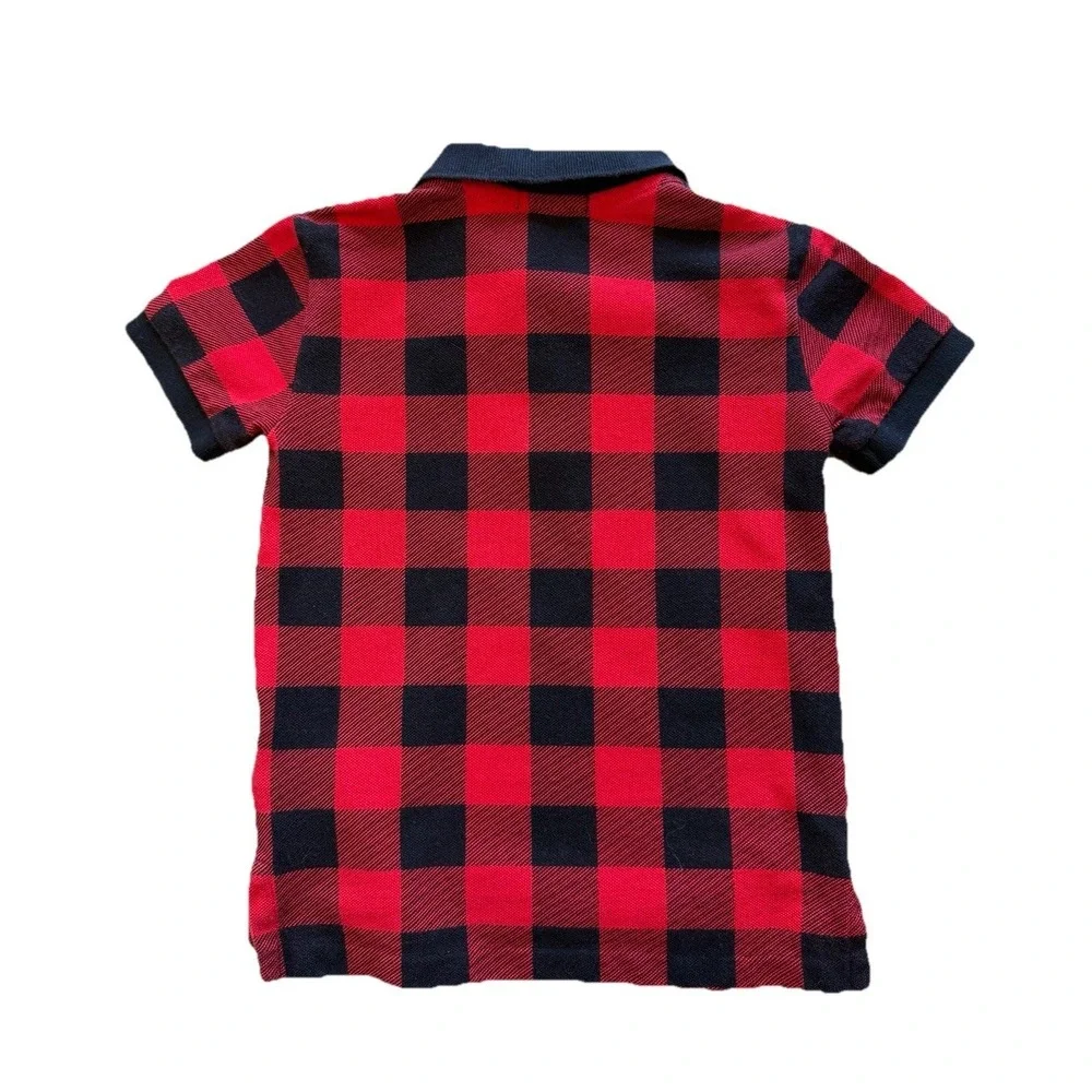 Polo Ralph Lauren Boys Polo Shirt Size 4/4T Black Red Check Short Sleeve BTS